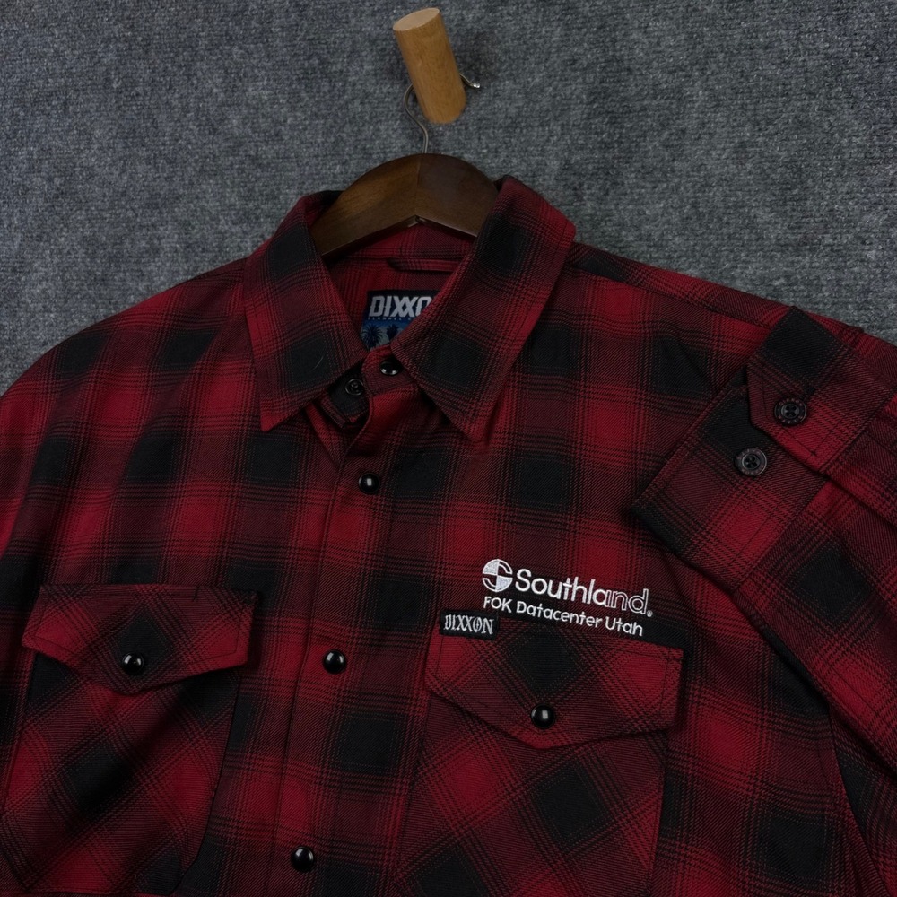 Dixxon Flannel Shirt Mens Large Red Black Watts Southland Plaid Button Up